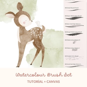Procreate Watercolor Brush Set for iPad, Paper Canvas & Tutorial (Digital Download)