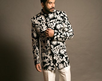 Hand Embroidered Bandhgala Suit: Indian Wedding Jodhpuri Jacket