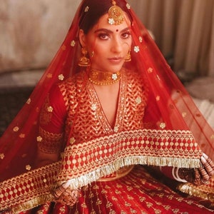 VEIL Red Indian Wedding Dupatta long net embroidered scarf Punjabi dress dupattas with zari embroidery for festival chunni lehenga Veil
