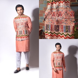Groom Mehendi outfit /Kurta pajama jacket / resham thread embroidery jacket/ modi jacket/ stylish kurta set