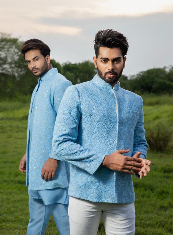 Groom Sherwani Groom Achkan Chikankari Kurta Kurta Pajama Jacket