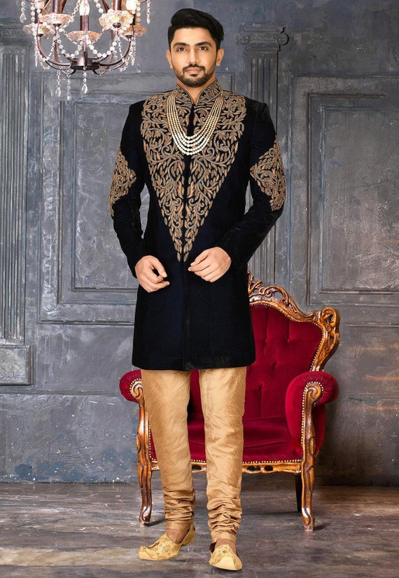 Navy blue clearance indo western sherwani
