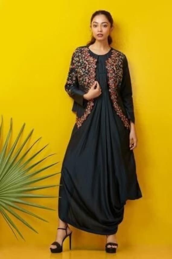 Buy Dark Purple N Mustard Jacket Style Gown After Six Wear Online at Best  Price | Cbazaar