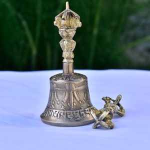 4.25 Inch Tall Tibetan Bell-Chakra Healing Bell-Best for Balancing and Meditation included Dorje, Handmade in Nepal