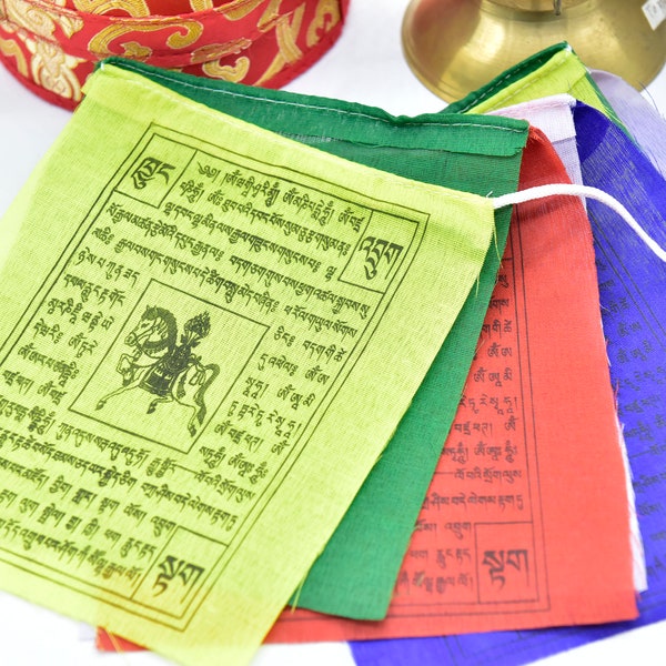 1 Rolls of Tibetan Prayer flags Each size 7"x6.5" with 10 flags in a 65" long string - Wind Horse Lungta Flag ~Handmade in Nepal