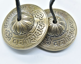 Hand Tuned to Key Om Nama Shivay Embossed Tingsha-Tingsha Tibetan Bell (Chimes)Handmade in Nepal-Best for Meditation, yoga