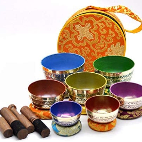 2.5" to 5” Seven Color Chakra Tibetan Singing Bowls Set - 7 pieces bowl set - Great use for Meditation, Sound Healing,Therapy & Mindfulness