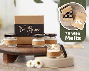 Coffret cadeau de bougies personnalisées pour maman, 4 bougies parfumées à la cire de soja et 8 fondants à la cire. Cadeau d'anniversaire pour maman, cadeau fête des mères, cadeau maman