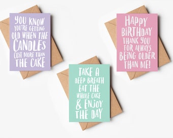 Happy Birthday Card multipack | Pack de 3 | Cartes A6 vierges à l’intérieur | Citations amusantes