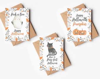 Joyeux Halloween Card multipack | Paquet de 3 | Cartes A6 vierges à l'intérieur
