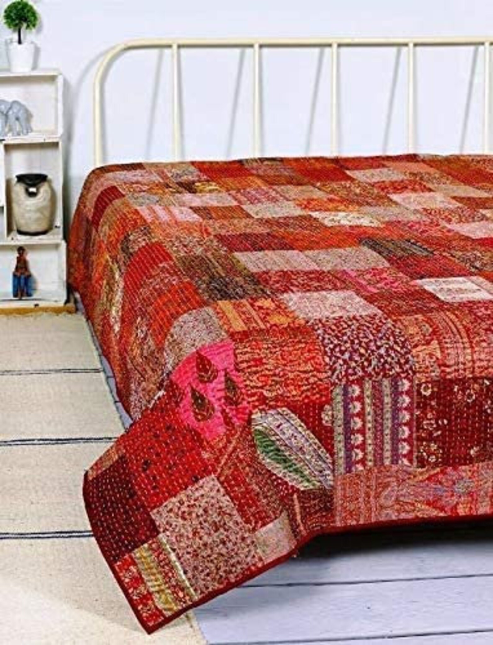Indian Kantha Quilt Indian Handmade Cotton Comforter Blanket Etsy