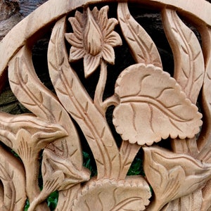 Hand Carved Suar Wood Lotus Wall Art: Balinese Home Decor (12&quot;x12&quot;x0.8&quot;)