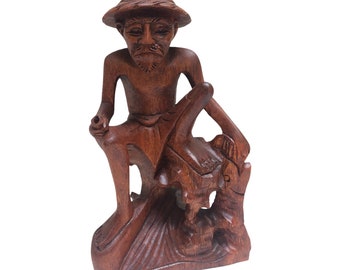 Fisherman statue ,wood statue ,woodcarving fisherman statue,wood carving,hand made ,bali art