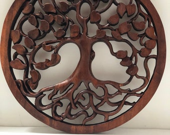 Suar Wood Bodhi Tree Wall Art: Balinese Medallion Decor