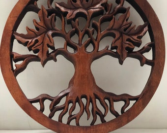 Handmade Suar Wood Carving: Leaf Motif Wall Decor