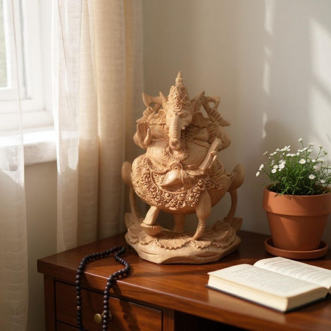 Ganesha Wood Carving Statue,hand Carved Hindu Elephant God Sculpture ...