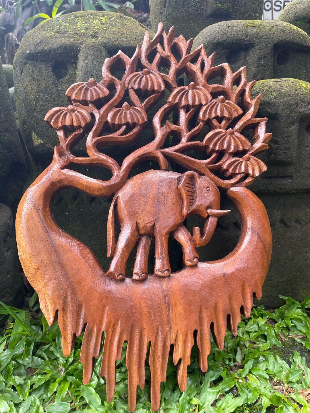 Walking Elephant Wood Wall Art Decor, Elephant and Forest Wood Carving ...