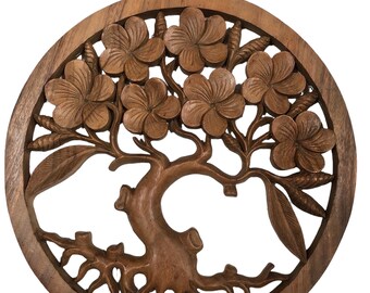 Tableau Mural En Bois Sculpté Arbre De Vie/Bodhi - Thaïlande - 120x120 Cm