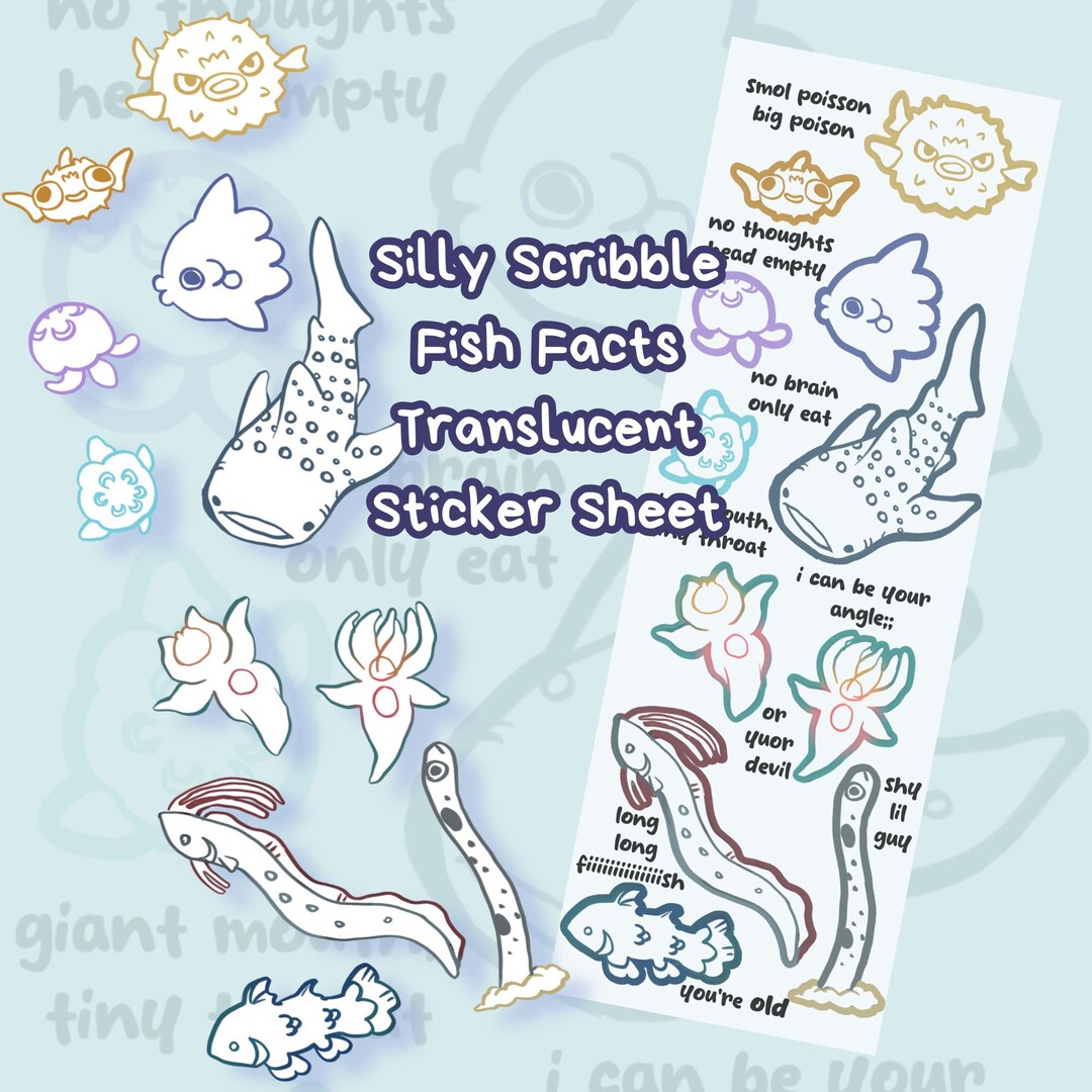 Silly Scribble Fish Facts Translucent Sticker Sheet - Etsy