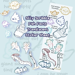 Silly Scribble Visfeiten Doorschijnend stickervel Walvishaai Kwallen Coelacanth Pufferfish Sea Angel Oarfish