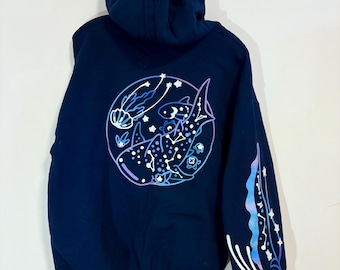 Glow in the Dark Stellar Seas Whale Shark Navy Pullover Hoodie