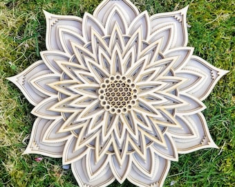 Tournesol en naturel - Wooden Wall Art - Geometric Wood Art - Wooden Wall Art Hanging - Modern Wood Art - Wood Wall Decor - Laser Cut Art