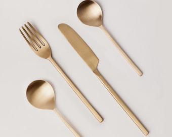 Taihi Cutlery Set, Premium Brassware, Champagne Gold Spoon, Set of fork, knife, spoon & Dessert spoon,