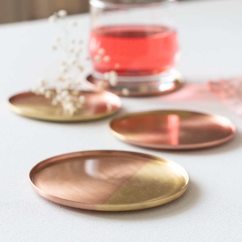 Two-tone Copper & Brass Coasters, Set of 4 image 4