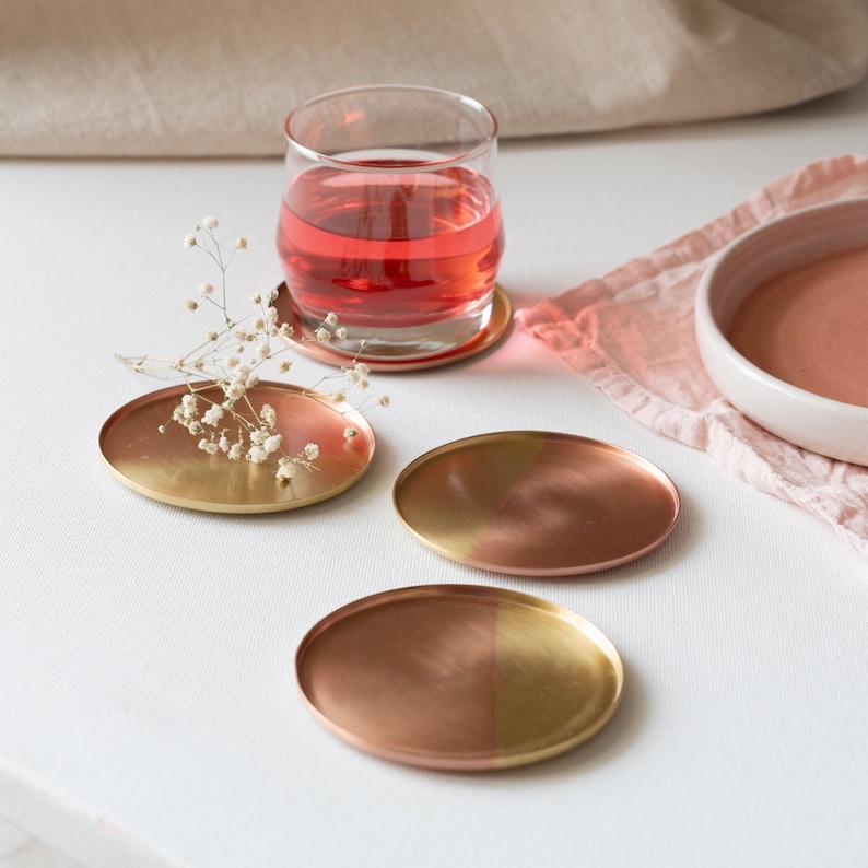 Two-tone Copper & Brass Coasters, Set of 4 image 3