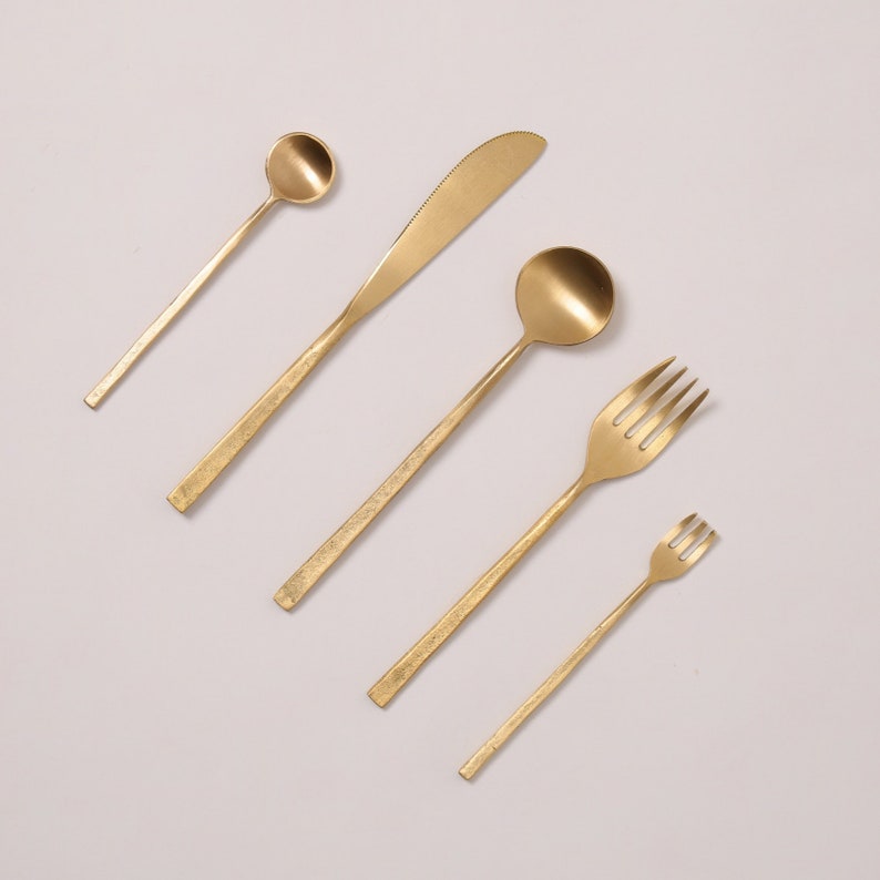 Wabi Flatware Brass Gold Spoon Fork Knife Set image 1
