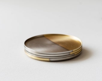 Two-tone Nickel & Brass Coasters, Set of 4