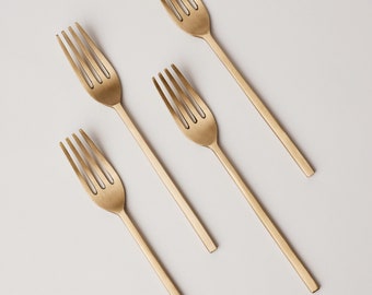 Taihi Brass Dinner Forks, Premium Brassware Gold Spoon, Set of 4