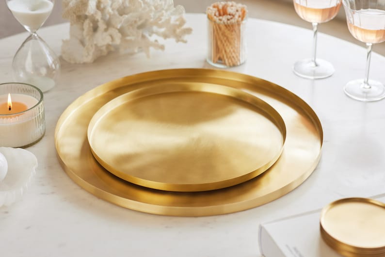 Heirloom Brass Round Ottoman Tray, Large, 16.5" image 8