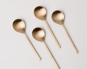 Taihi Brass Dessert Spoons, Premium Brassware Gold Spoon, Set of 4