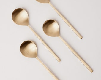 Taihi Brass Dinner Spoons, Premium Brassware Gold Spoon, Set of 4