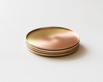 Two-tone Copper & Brass Coasters, Set of 4