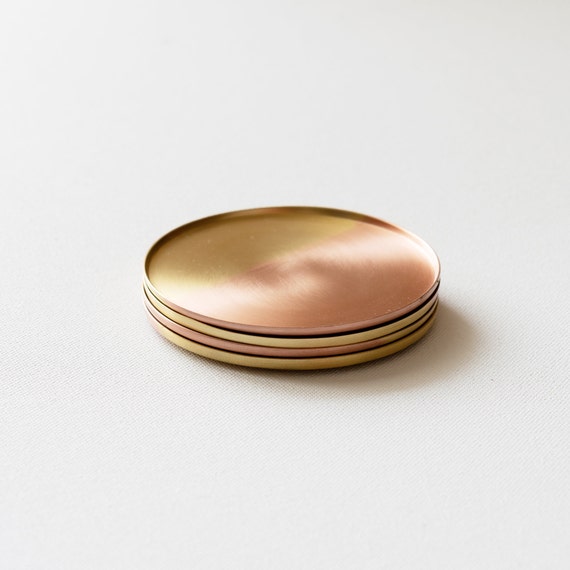Two-tone Copper & Brass Coasters, Set of 4 