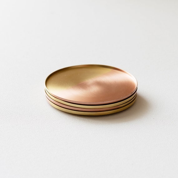 Two tone Copper Brass Coasters Set of 4 Etsy