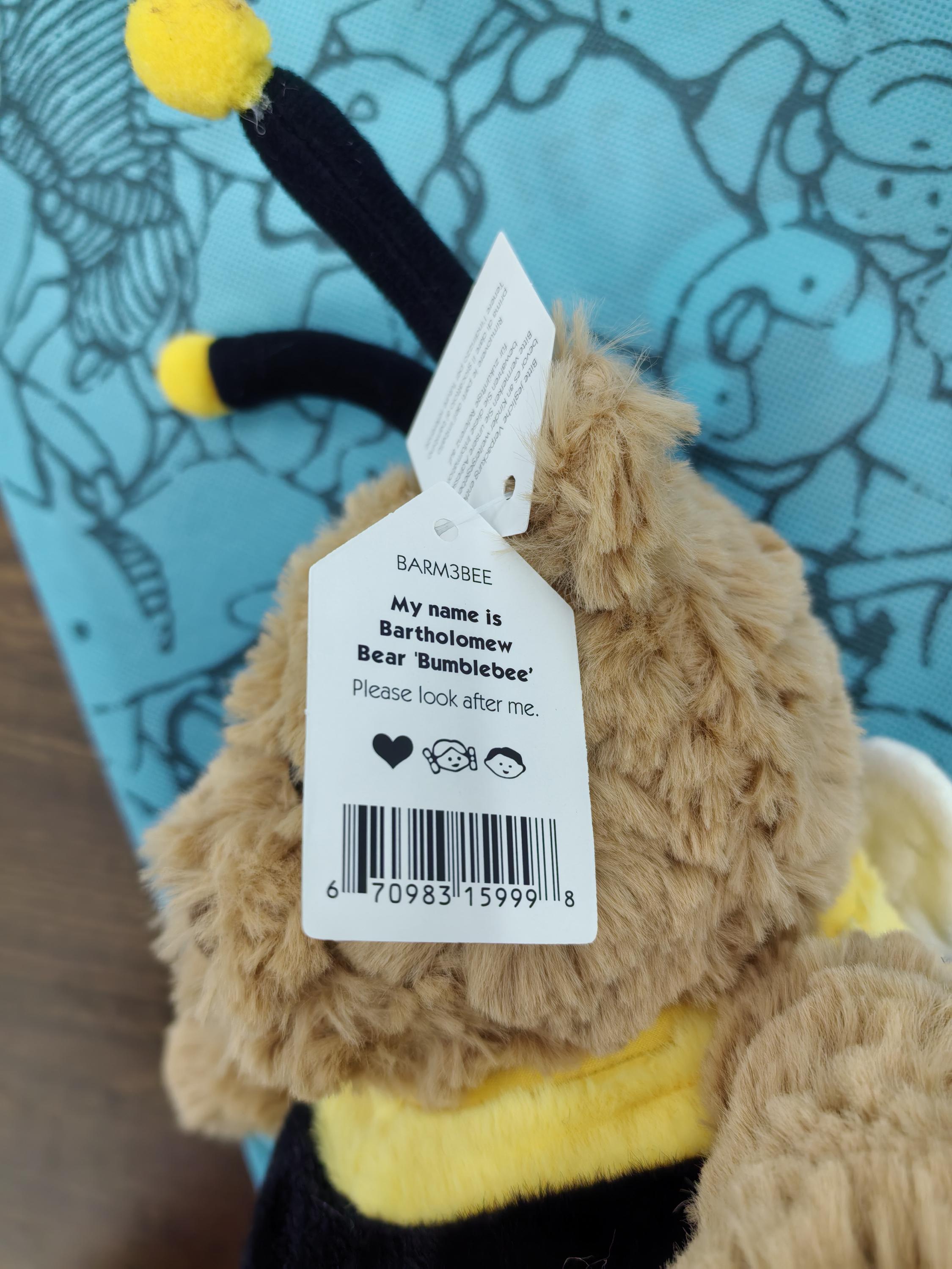 JC Bartholomew Bear Bumblebee Plush 26cm Stuffed Animal | Birthday