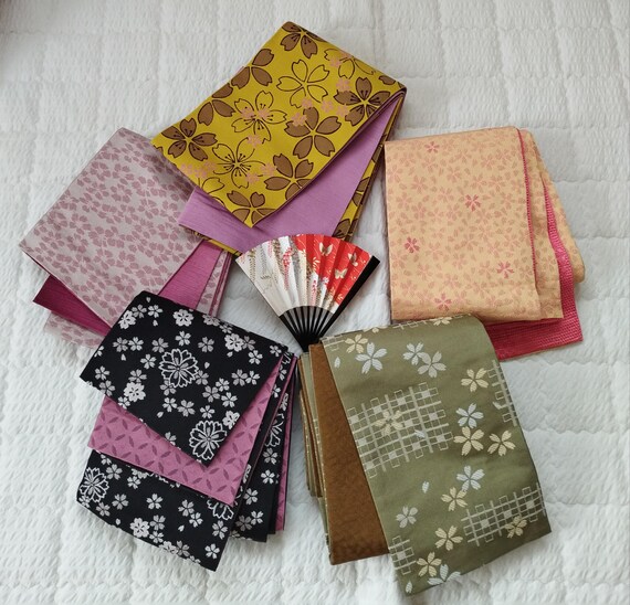 Vintage Japanese Han-haba Obi, Reversible Sakura Kimono Belt  display picture 1