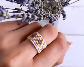 Glass Beaded Ring, Peyote Stitch Jewelry