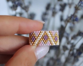 Custom Glass Beaded Ring, Peyote Jewelry