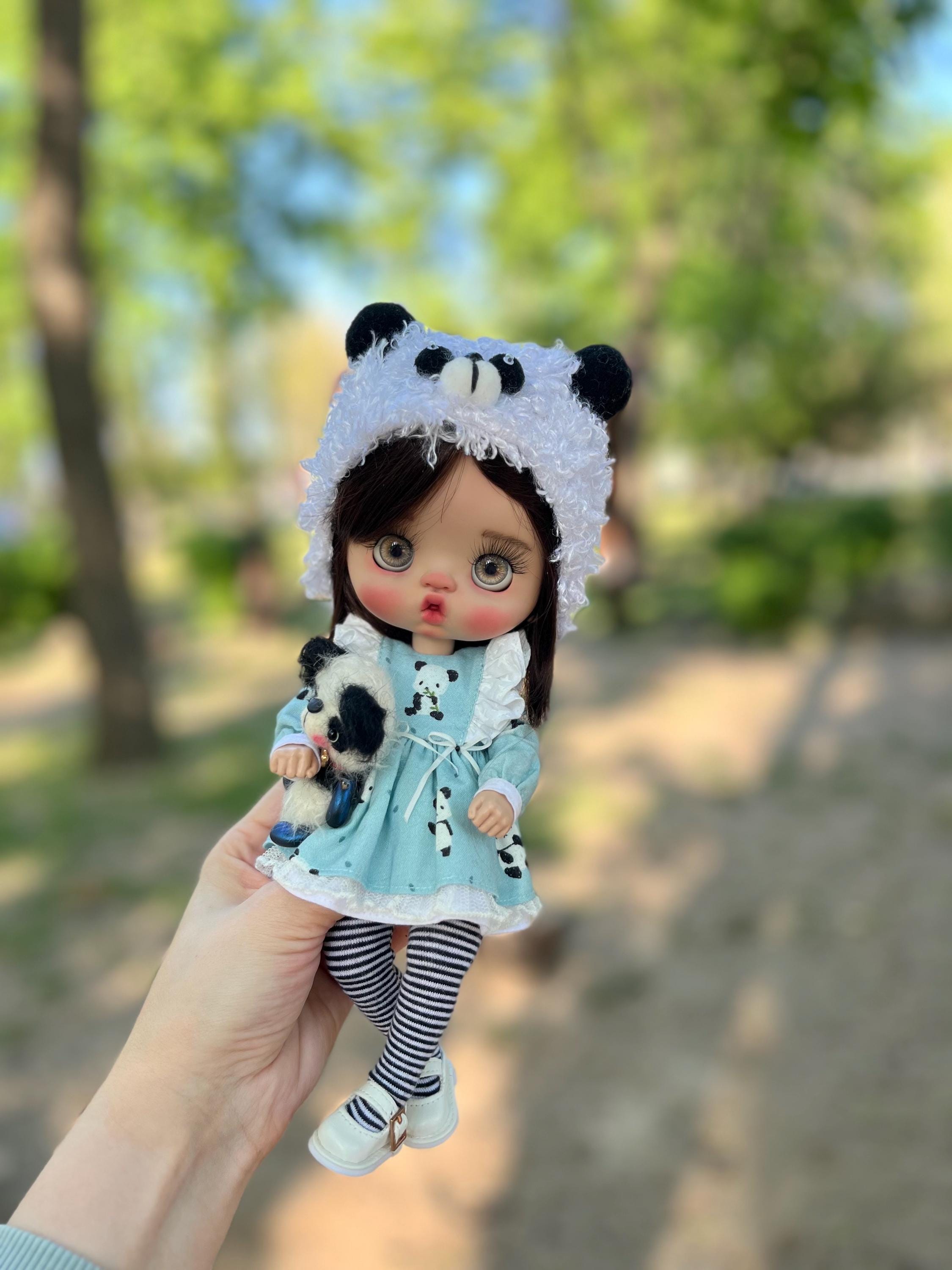 OOAK Girl Doll panda Qbaby BJD Tan skin Ob26 HuHu Koki