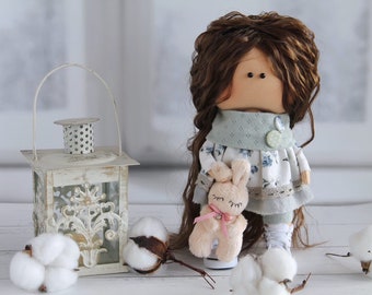 Art textile doll, Handmade doll,  rag doll, long hair