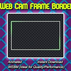 Neon Green Glow  Webcam Twitch Stream Overlay Frame - Thin Border