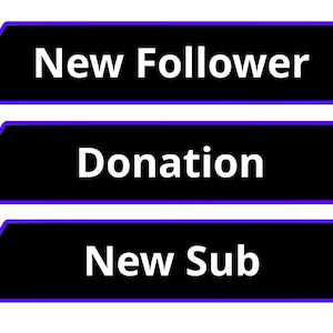 Alertas animados x3 - Alertas simples de fluxo limpo para Twitch - Doação || Novo seguidor || Novo Sub - Roxo