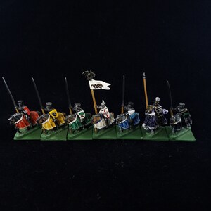 Set of 7 15mm Knights Painted Minis (Ral Partha AD&D Battlesystem 11-900 Lances of Cormyr Mounted Knights) Halfling Gnome DnD RPG Pathfinder