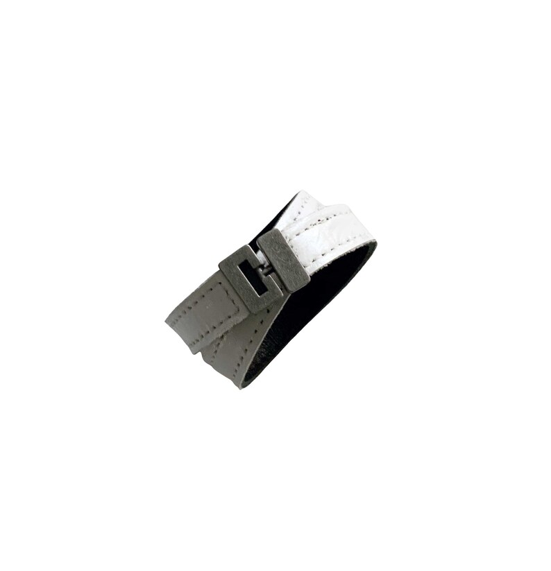 black wristlet Metallic white wristband crocodile embossed Double Cuff Leather cuff armband black nude handmade bracelet