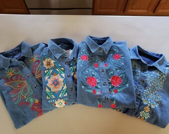 embroidered denim shirts for ladies