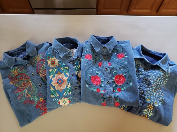 embroidered denim shirt mens